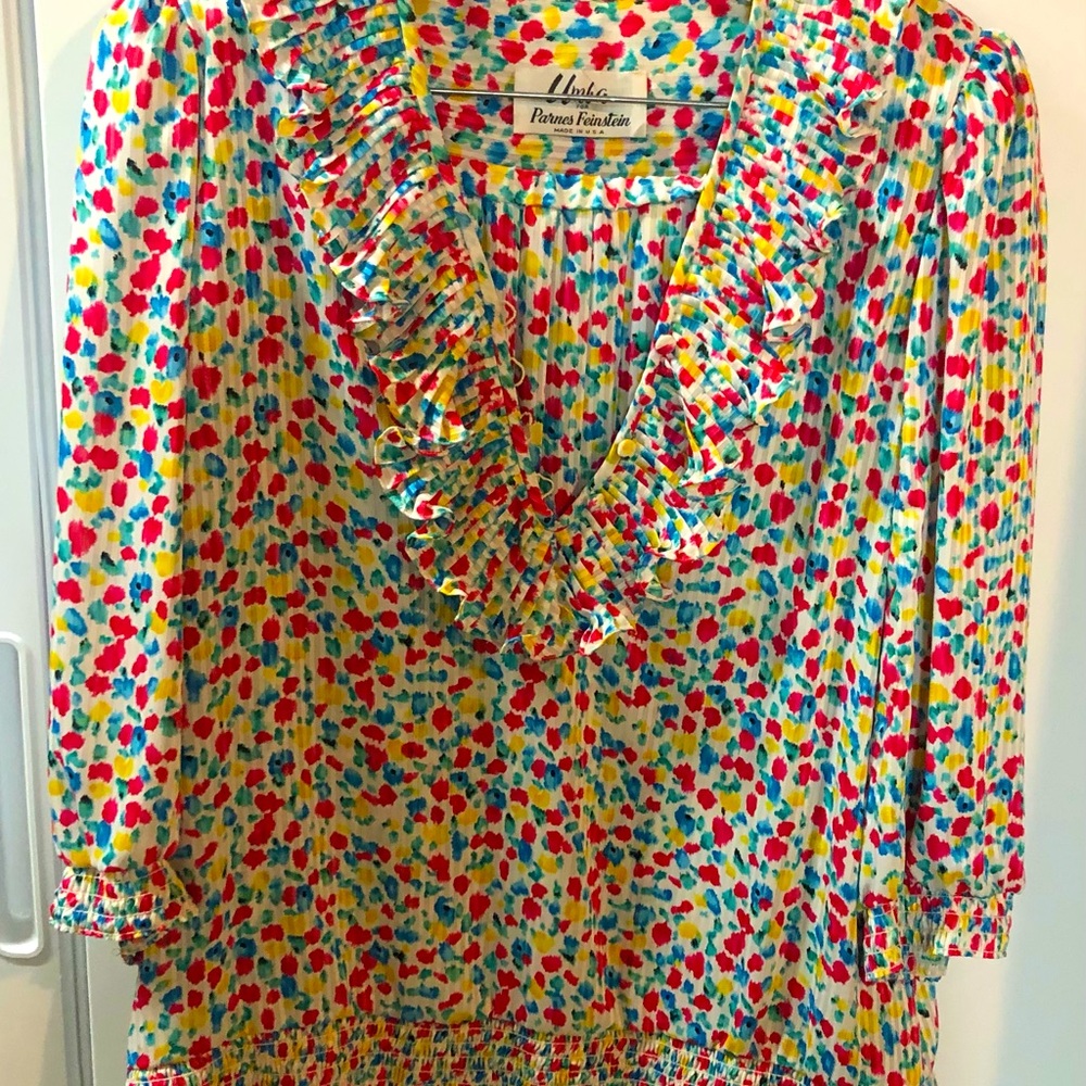 Vintage 70s UMBA PARNES FEINSTEIN Colorful Pleated Skirt & Top Blouse